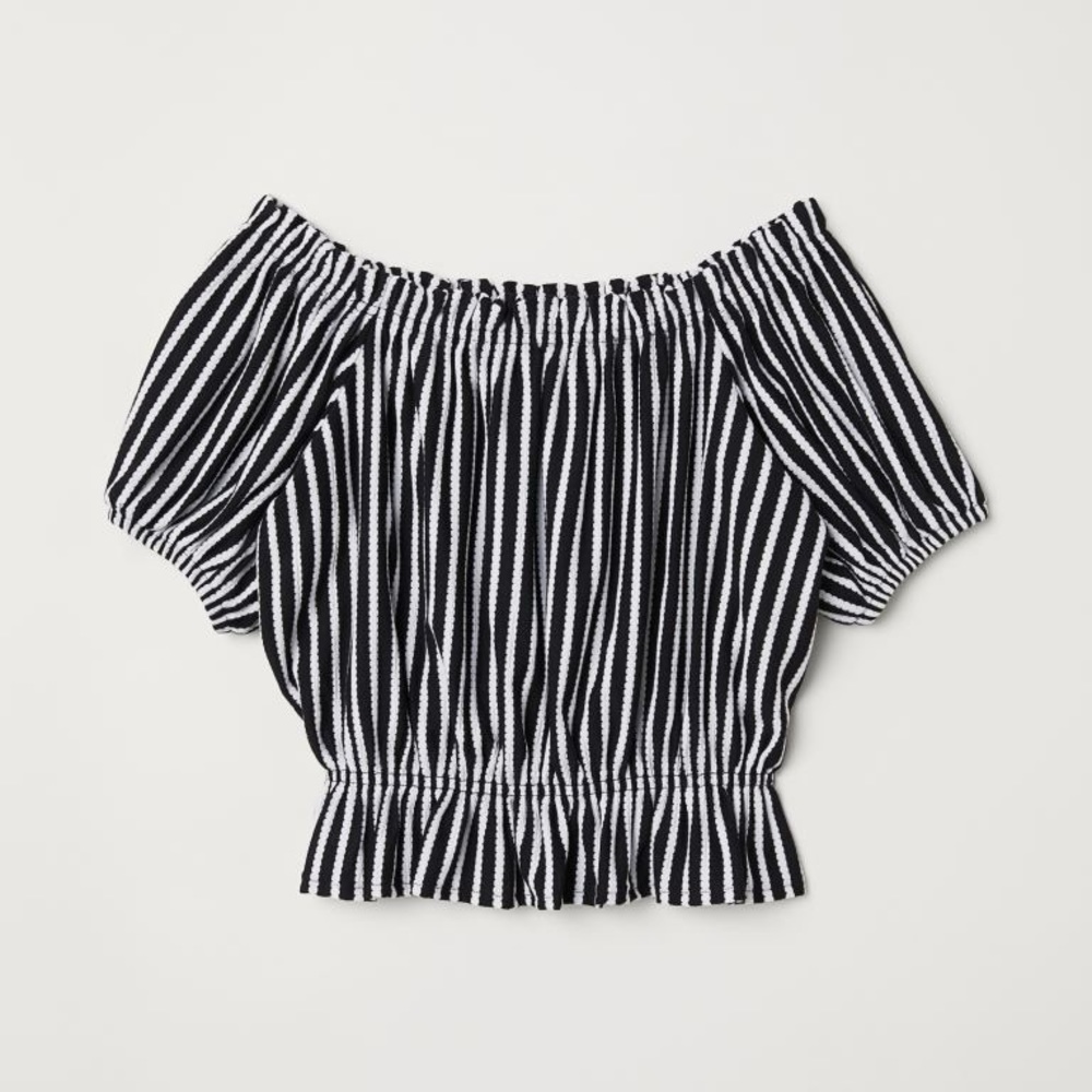 H&M Black and White Striped Off the Shoulder Top
